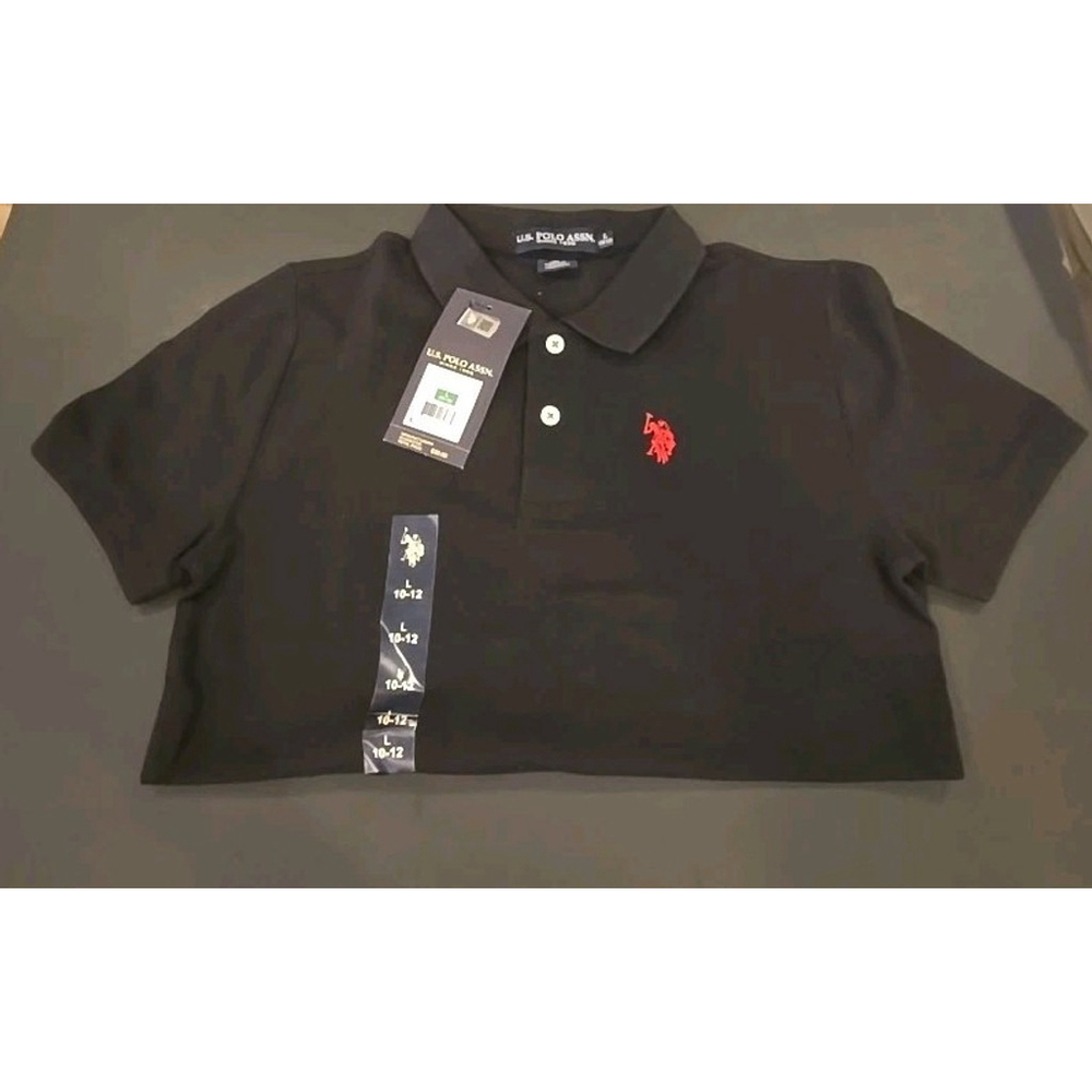 US Polo Assn Polo Shirt Boy's Size L 10-12 Black Red Logo Short Sleeve NWT (D47) - Picture 1 of 4